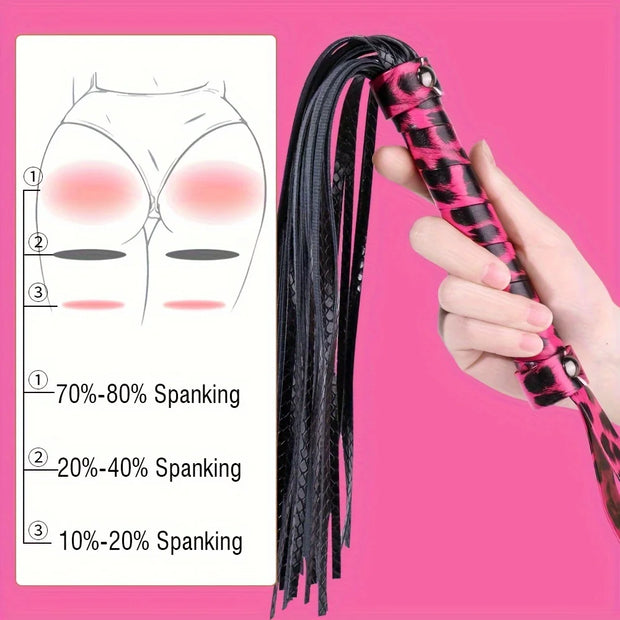 Pink Leopard Snakeskin PU Leather Whip, BDSM Slapping whip Sex Toy