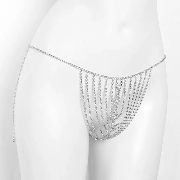 Sexy Mesh Tassel Bikini Style Rhinestones Bra And Underwear