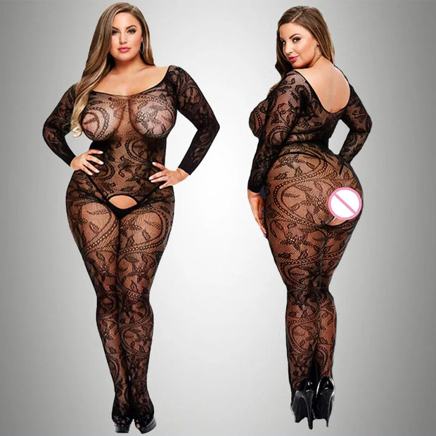 Women sexy Plus Size Fishnet Lingerie Sheer Body stockings Nightwear